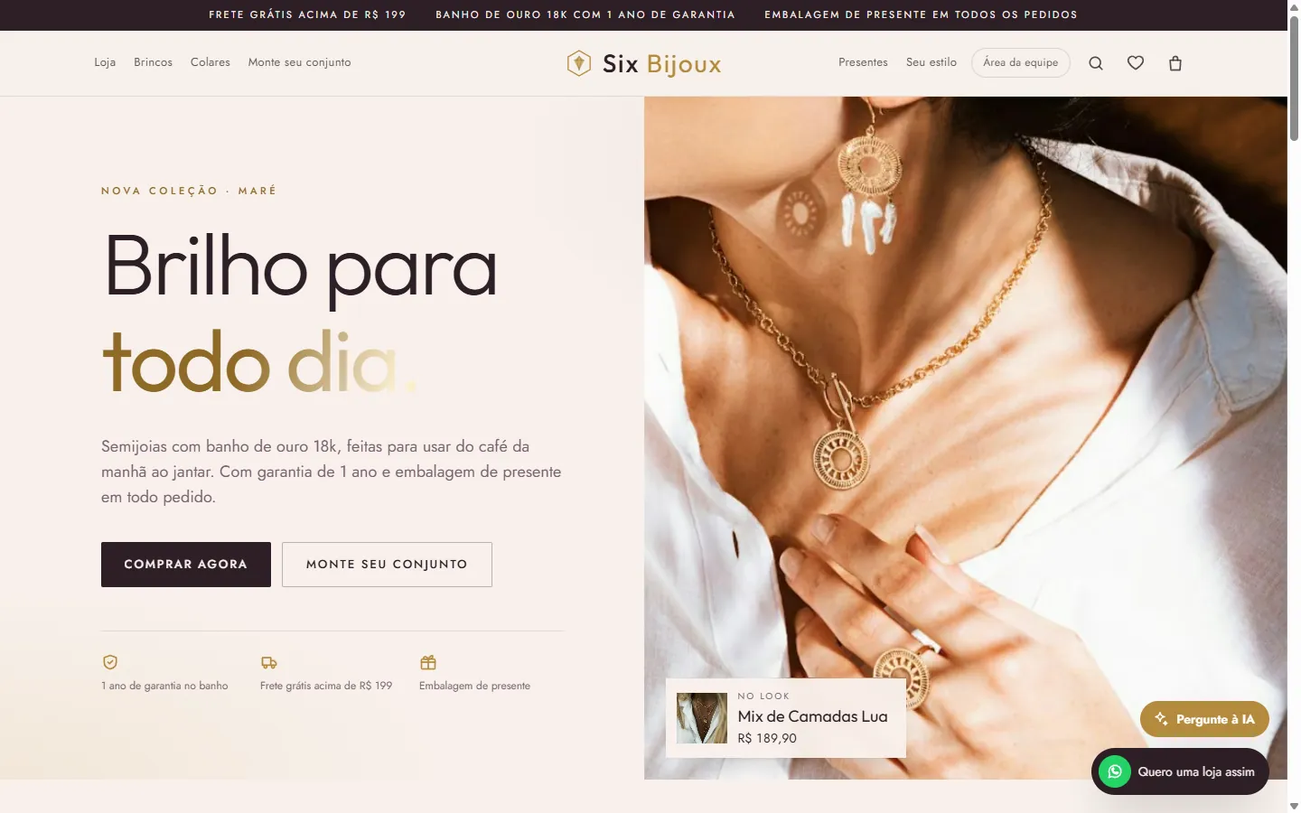 Site do modelo Six Bijoux