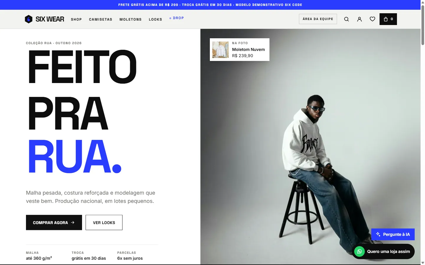 Site do modelo Six Wear