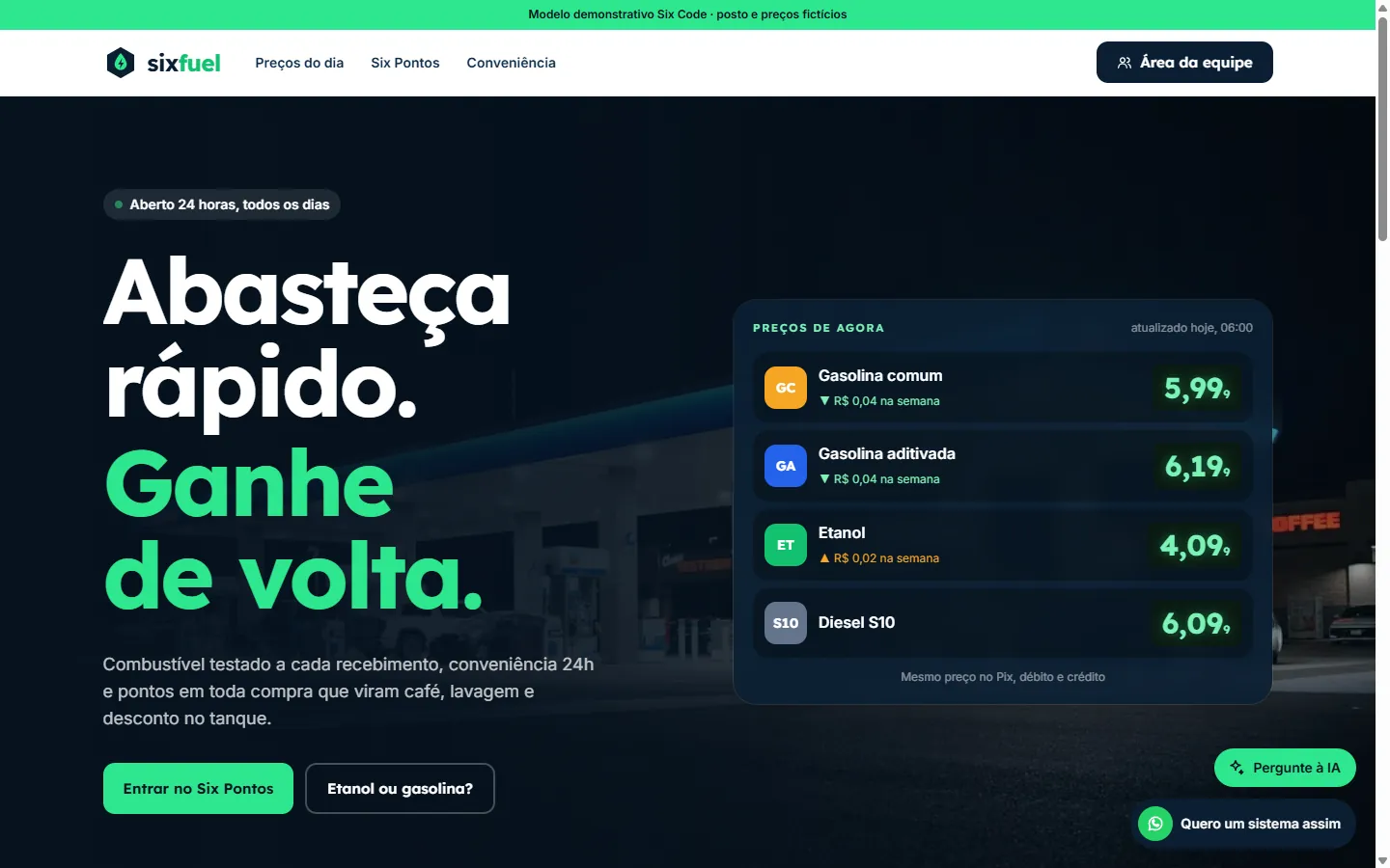 Site do modelo Six Fuel